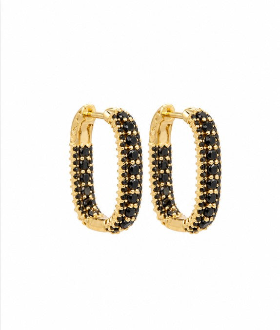 3.59 Ctw Black Spinel Hoop Earring in Brass Yellow Gold