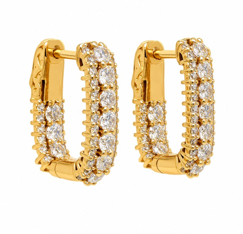 3.61 Ctw White Zircon Hoop Earring in Brass Yellow Gold