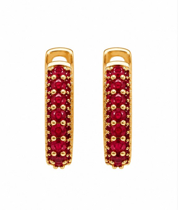 2.54 Ctw Red Zircon Hoop Earring in Brass Yellow Gold