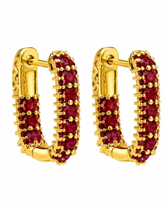 2.54 Ctw Red Zircon Hoop Earring in Brass Yellow Gold