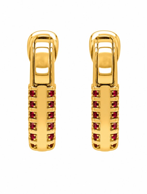 2.54 Ctw Red Zircon Hoop Earring in Brass Yellow Gold