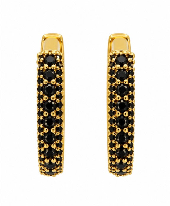 2.25 Ctw Black Spinel Hoop Earring in Brass Yellow Gold