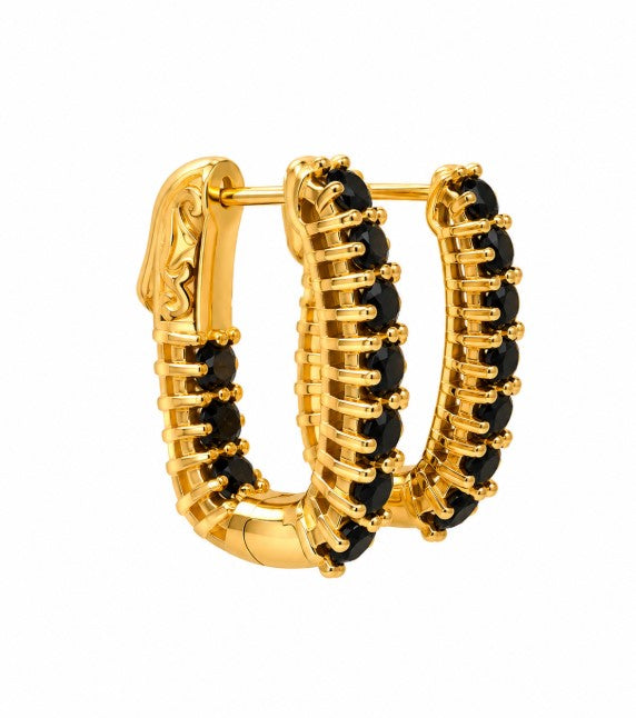 2.25 Ctw Black Spinel Hoop Earring in Brass Yellow Gold