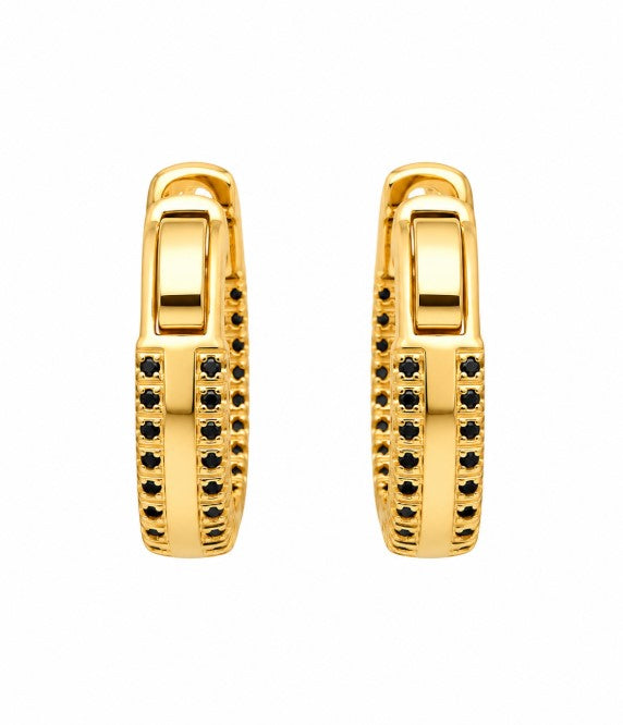 2.25 Ctw Black Spinel Hoop Earring in Brass Yellow Gold