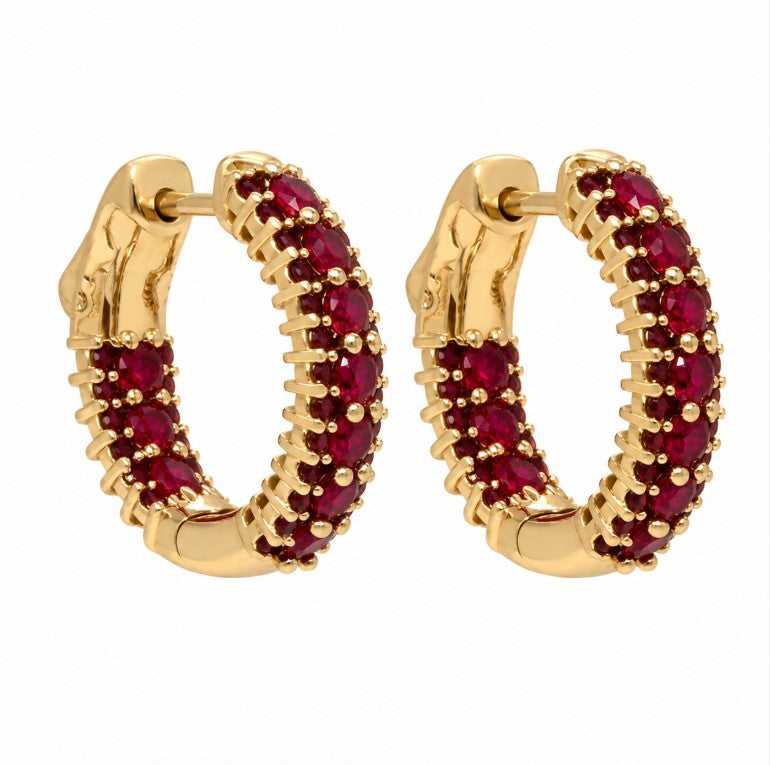 2.54 Ctw Red Zircon Hoop Earring in Brass Yellow Gold