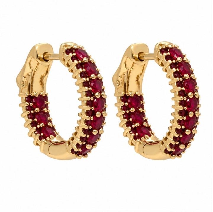 2.54 Ctw Red Zircon Hoop Earring in Brass Yellow Gold