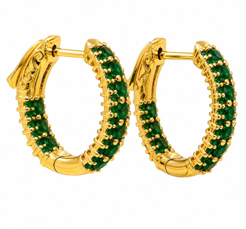 4.22 Ctw Green Zircon Hoop Earring in Brass Yellow Gold