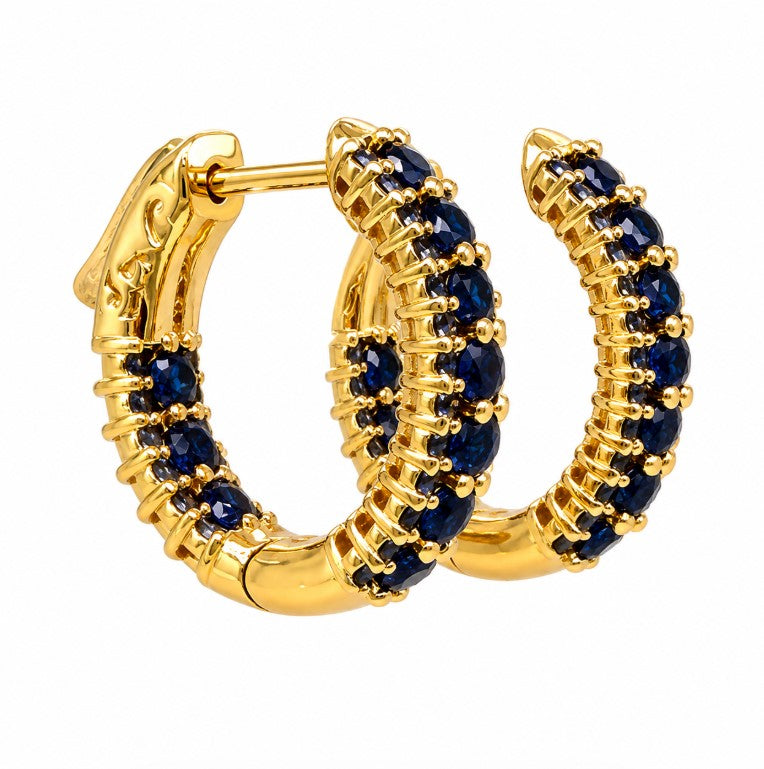 1.83 Ctw Blue Zircon Hoop Earring in Brass Yellow Gold