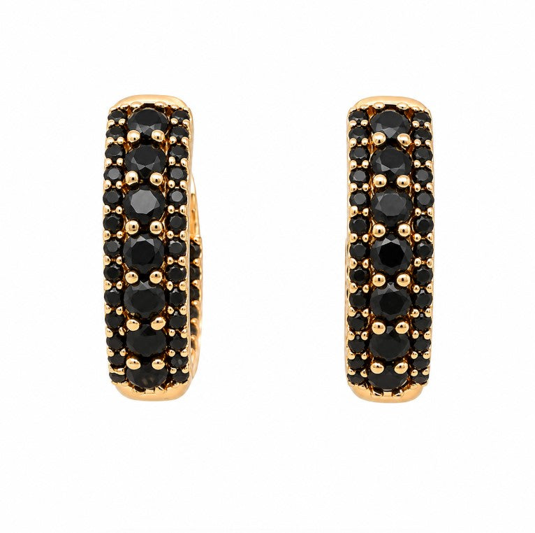 2.25 Ctw Black Spinel Hoop Earring in Brass Yellow Gold