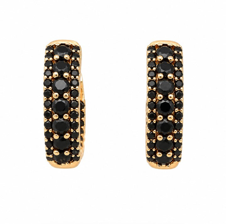 2.25 Ctw Black Spinel Hoop Earring in Brass Yellow Gold