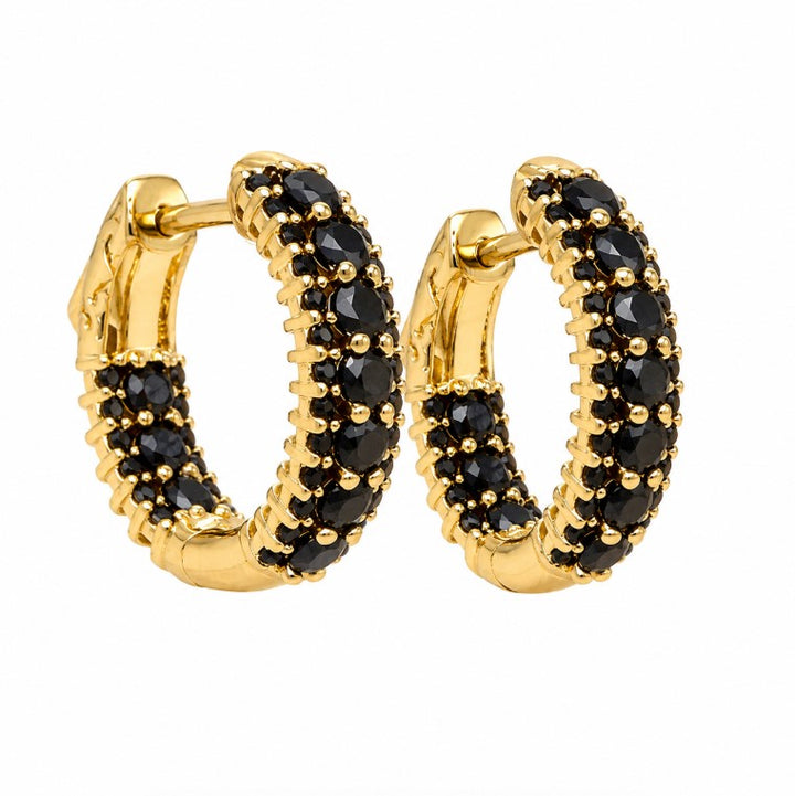 2.25 Ctw Black Spinel Hoop Earring in Brass Yellow Gold