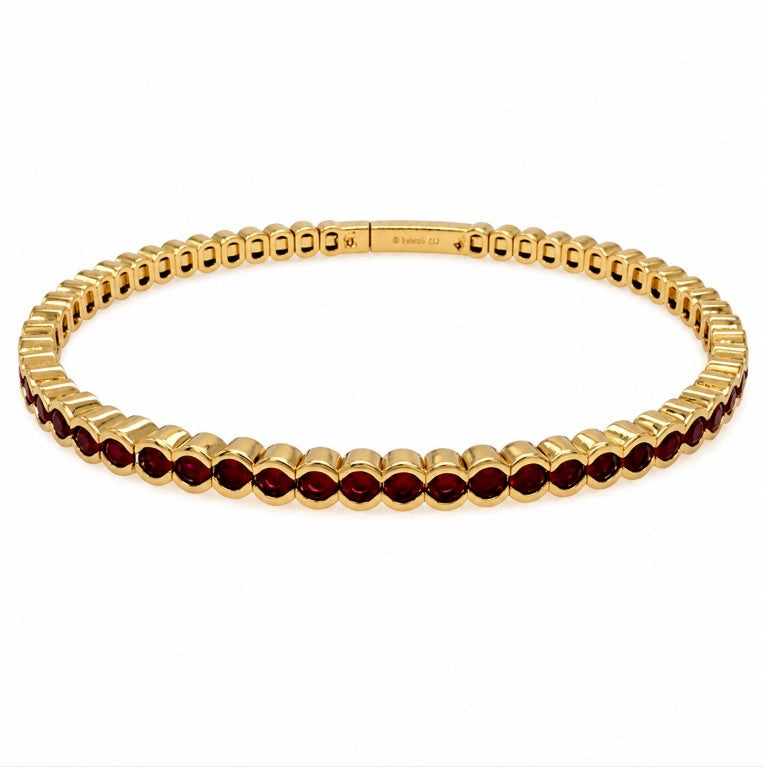 3.90 Ctw Red Zircon Flex Bangle in Brass Yellow Gold