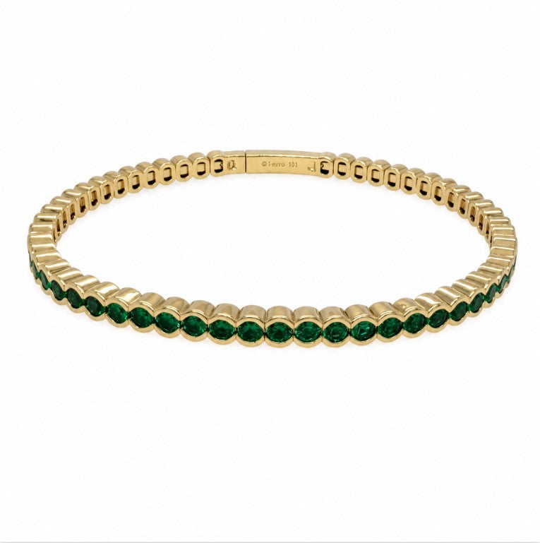 2.90 Ctw Green Zircon Flex Bangle in Brass Yellow Gold