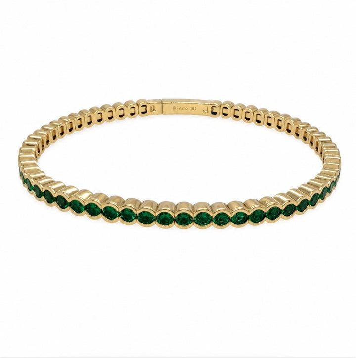 2.90 Ctw Green Zircon Flex Bangle in Brass Yellow Gold