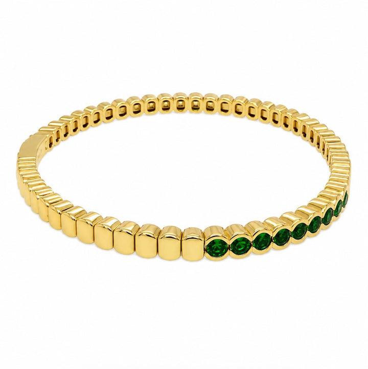 2.90 Ctw Green Zircon Flex Bangle in Brass Yellow Gold