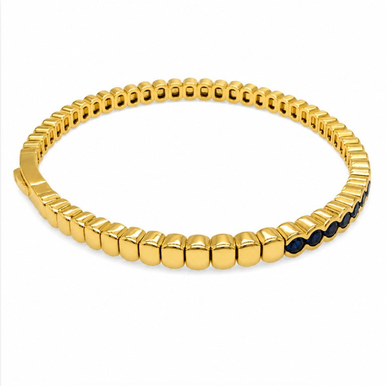 3.00 Ctw Blue Zircon Flex Bangle in Brass Yellow Gold