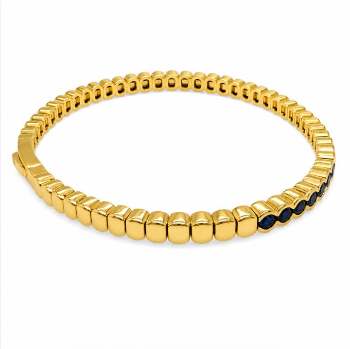 3.00 Ctw Blue Zircon Flex Bangle in Brass Yellow Gold