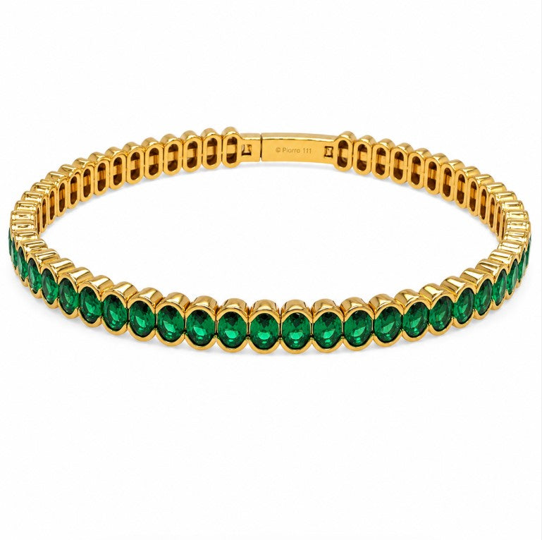 4.90 Ctw Green Zircon Flex Bangle in Brass Yellow Gold