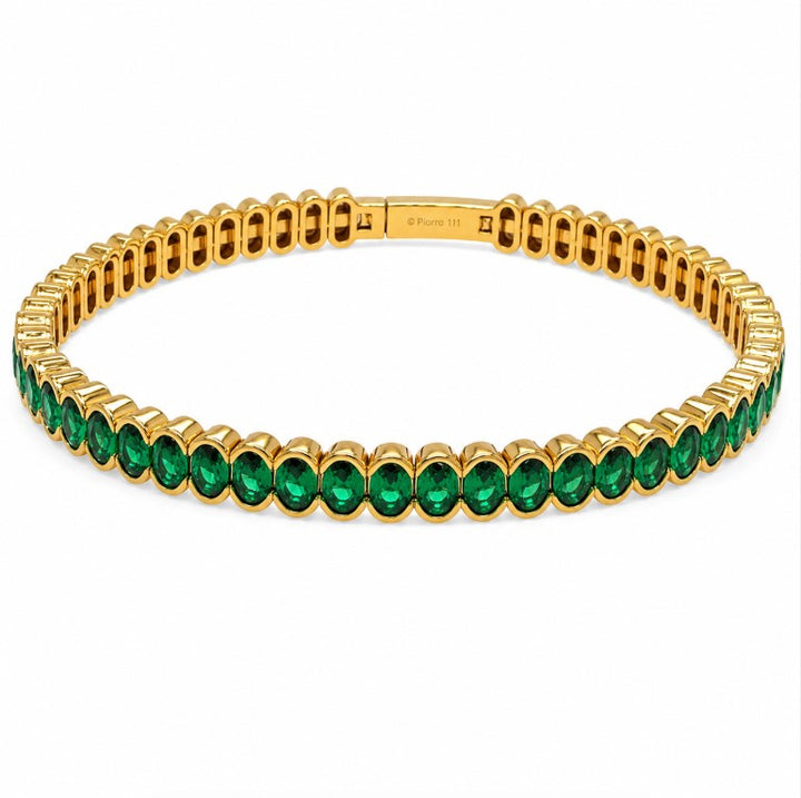 4.90 Ctw Green Zircon Flex Bangle in Brass Yellow Gold