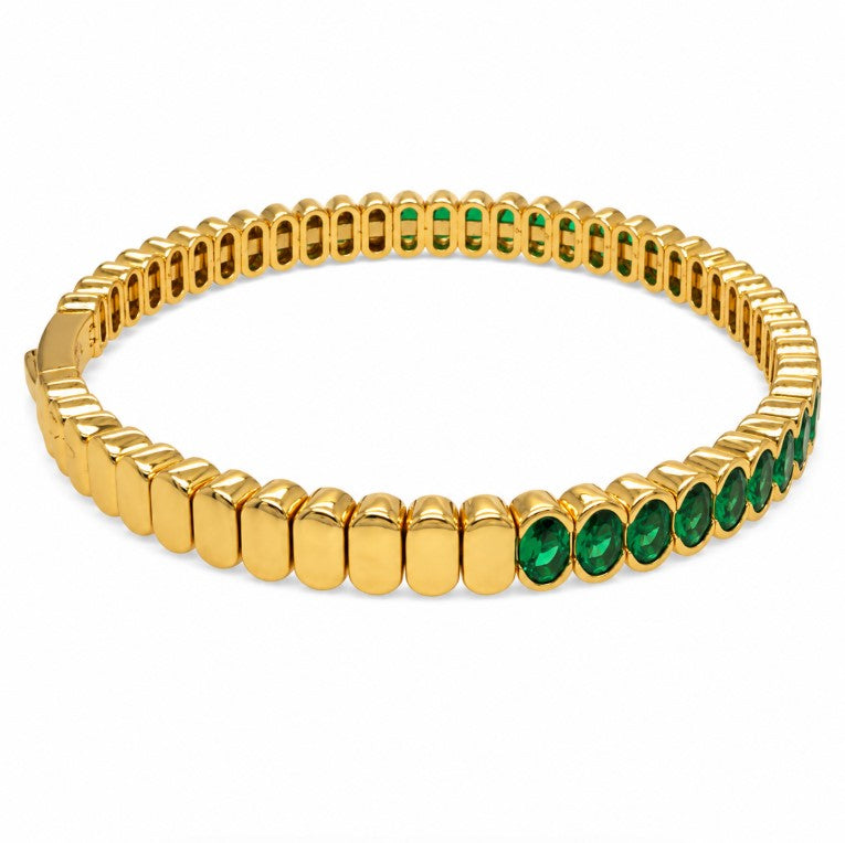 4.90 Ctw Green Zircon Flex Bangle in Brass Yellow Gold
