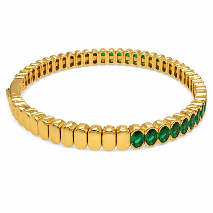 4.90 Ctw Green Zircon Flex Bangle in Brass Yellow Gold