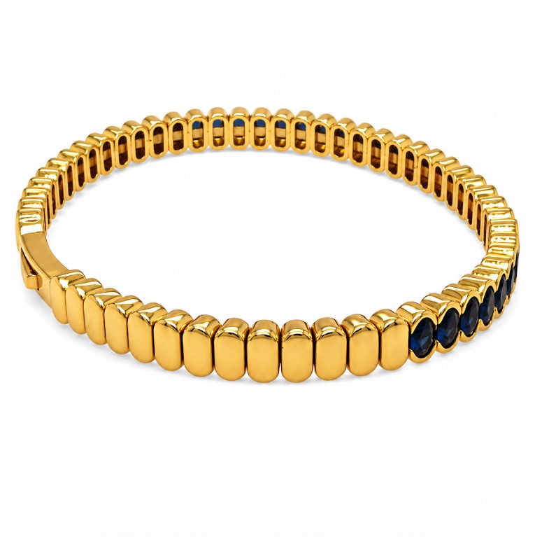 5.00 Ctw Blue Zircon Flex Bangle in Brass Yellow Gold