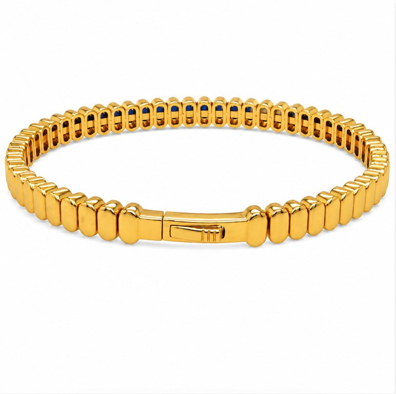 5.00 Ctw Blue Zircon Flex Bangle in Brass Yellow Gold