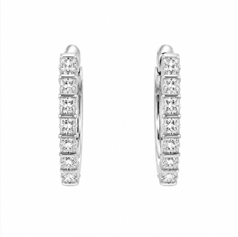 1.78 Ctw Lab Grown Diamond Hoop Earringin 925 Platinum Plated