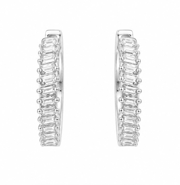 0.93 Ctw Lab Grown Diamond Hoop Earringin 925 Platinum Plated