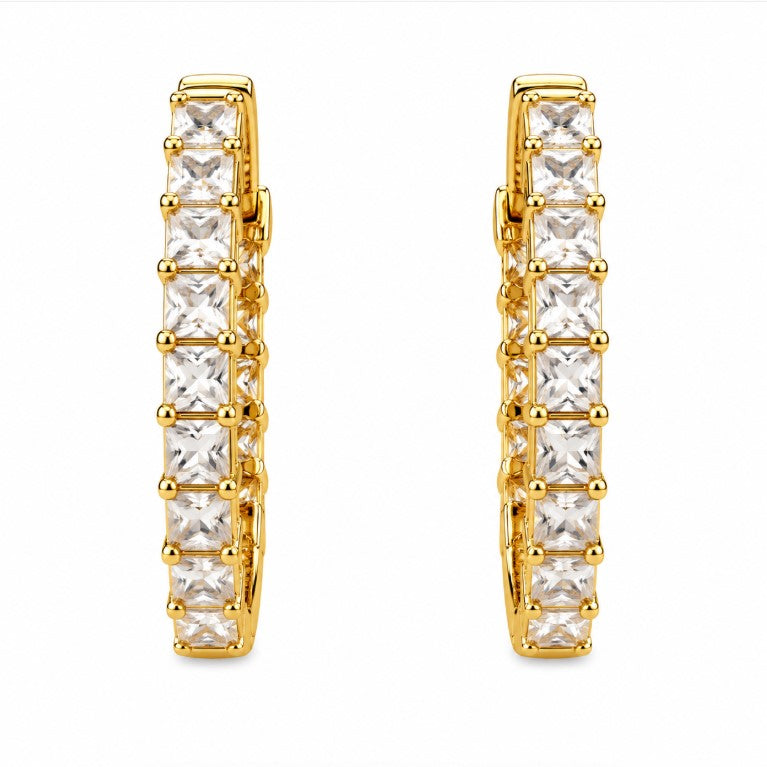 1.55 Ctw White Zircon Hoop Earring in Brass Yellow Gold
