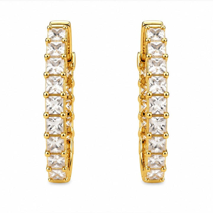 1.55 Ctw White Zircon Hoop Earring in Brass Yellow Gold