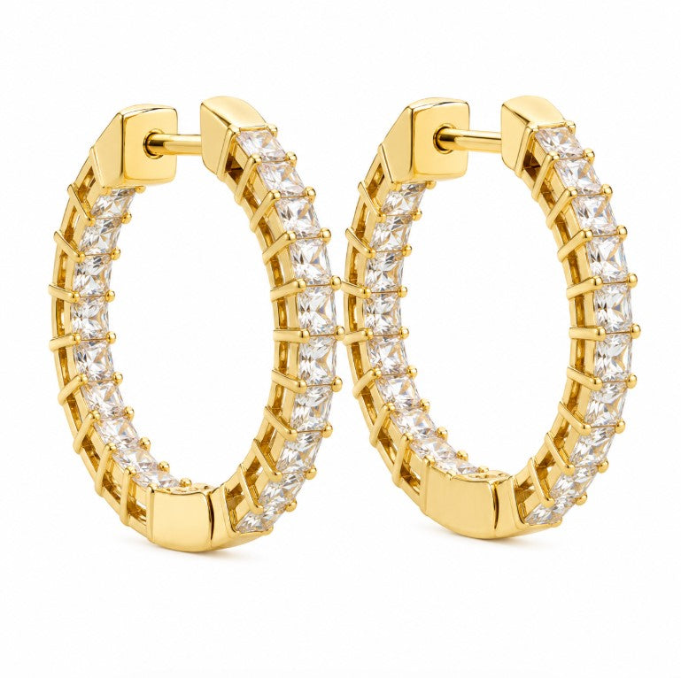 1.55 Ctw White Zircon Hoop Earring in Brass Yellow Gold