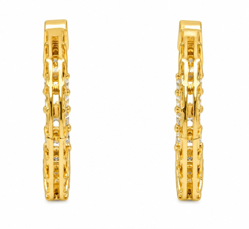 1.55 Ctw White Zircon Hoop Earring in Brass Yellow Gold