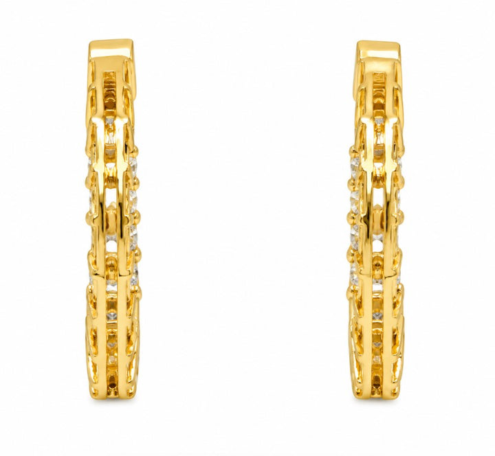 1.55 Ctw White Zircon Hoop Earring in Brass Yellow Gold