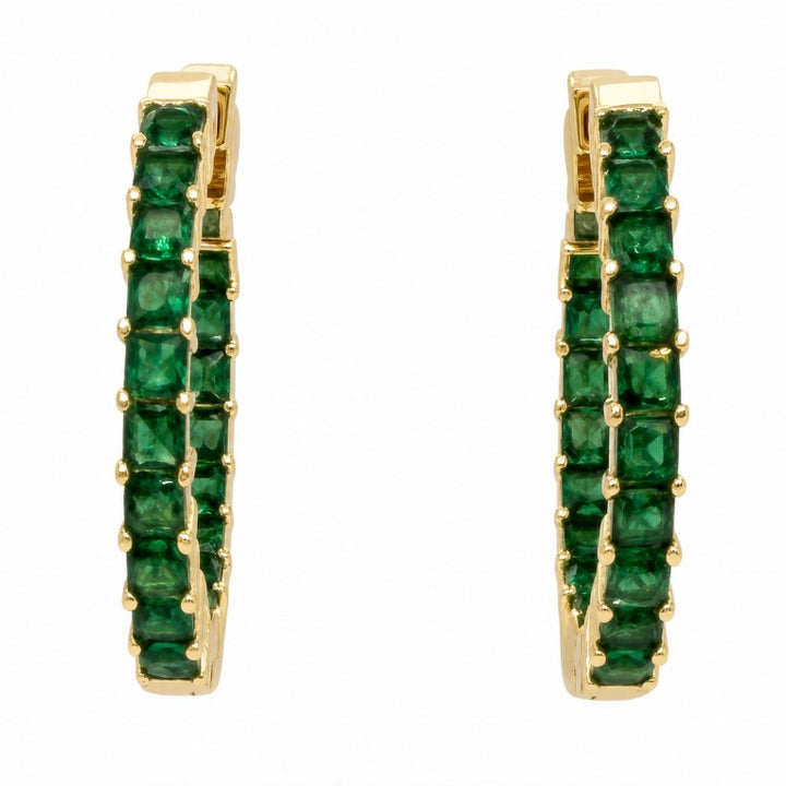 1.55 Ctw Green Zircon Hoop Earring in Brass Yellow Gold