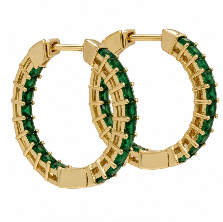 1.55 Ctw Green Zircon Hoop Earring in Brass Yellow Gold