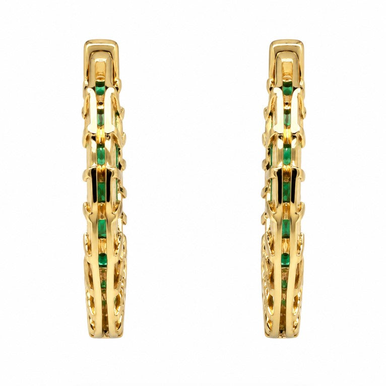 1.55 Ctw Green Zircon Hoop Earring in Brass Yellow Gold