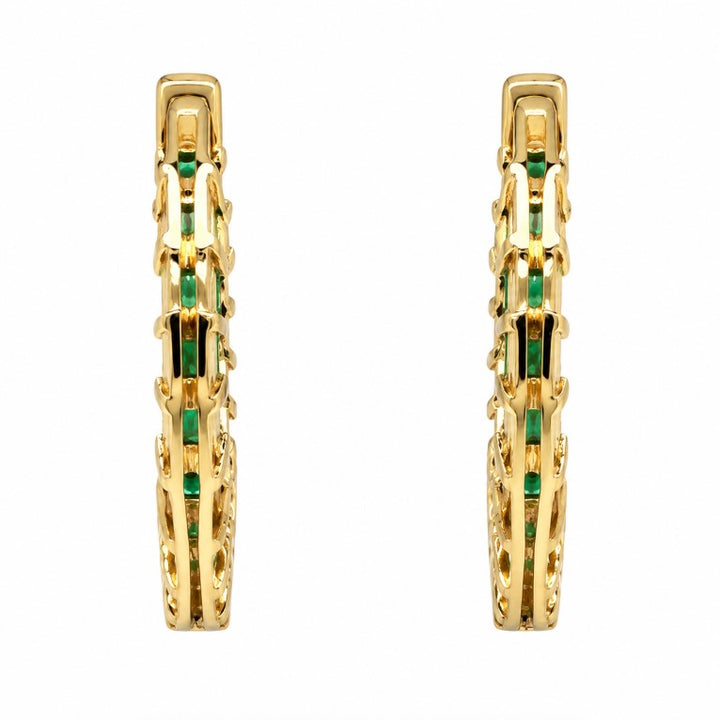 1.55 Ctw Green Zircon Hoop Earring in Brass Yellow Gold
