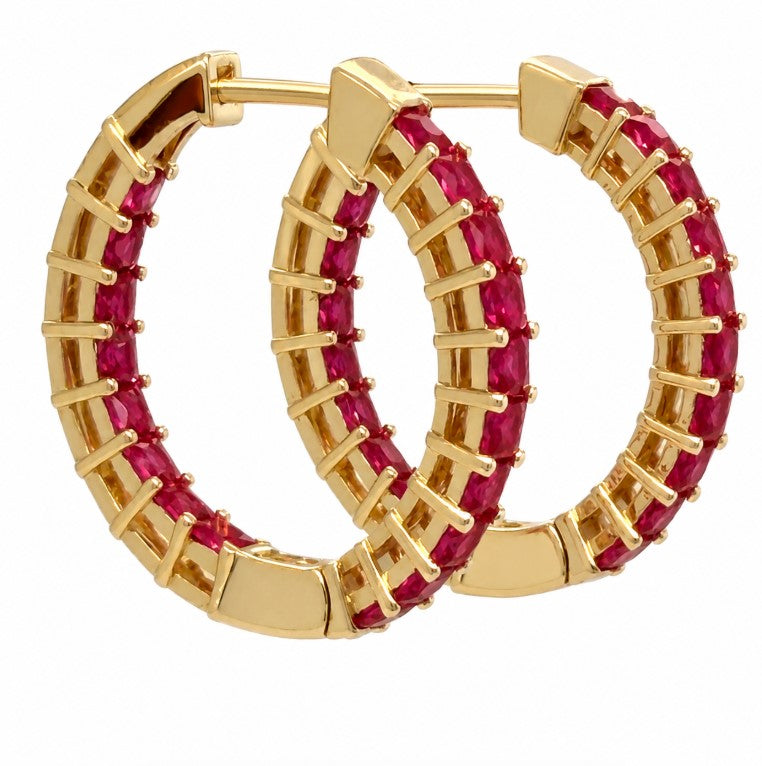 1.55 Ctw Red Zircon Hoop Earring in Brass Yellow Gold