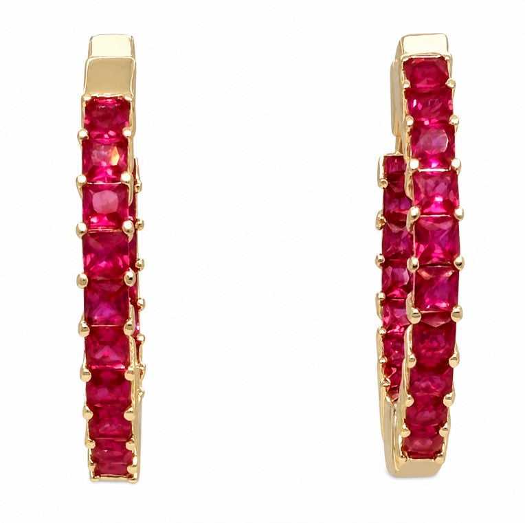 1.55 Ctw Red Zircon Hoop Earring in Brass Yellow Gold