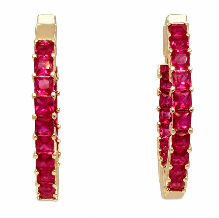1.55 Ctw Red Zircon Hoop Earring in Brass Yellow Gold