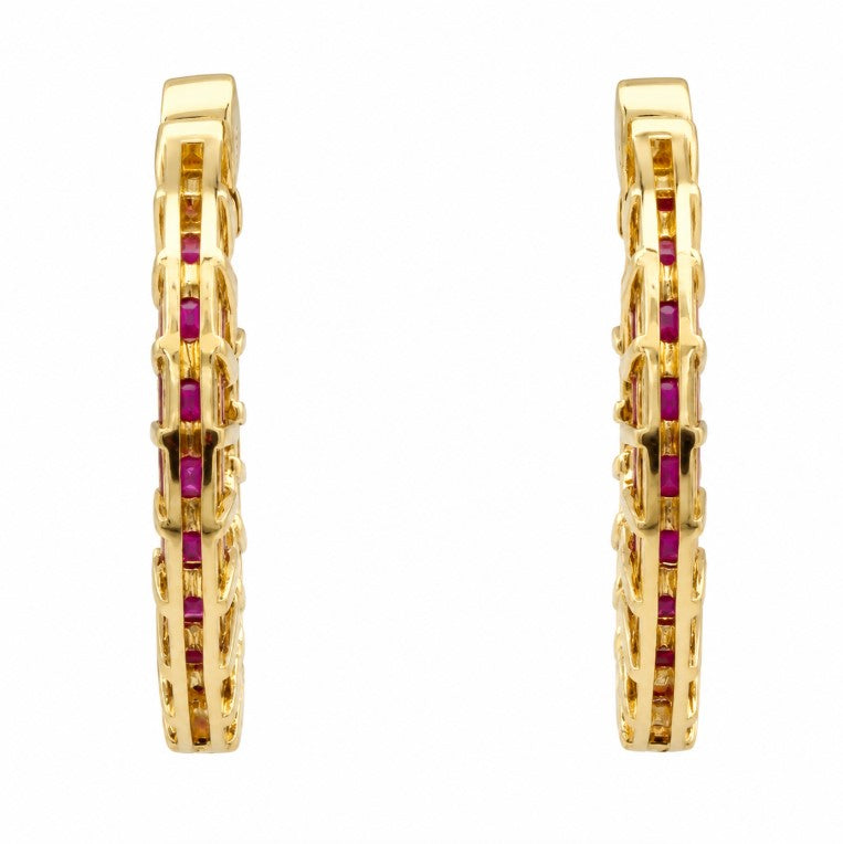 1.55 Ctw Red Zircon Hoop Earring in Brass Yellow Gold