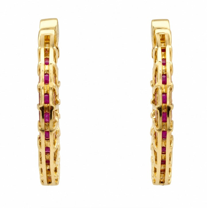 1.55 Ctw Red Zircon Hoop Earring in Brass Yellow Gold