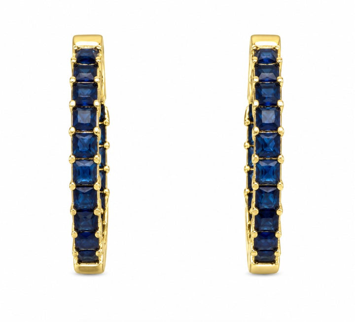 1.55 Ctw Blue Spinel Hoop Earring in Brass Yellow Gold