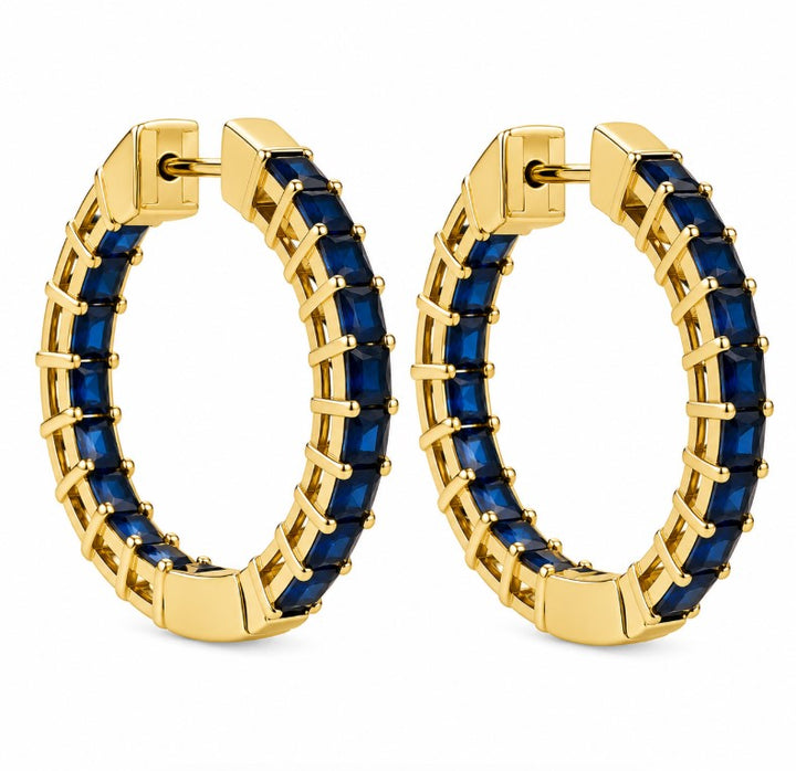 1.55 Ctw Blue Spinel Hoop Earring in Brass Yellow Gold