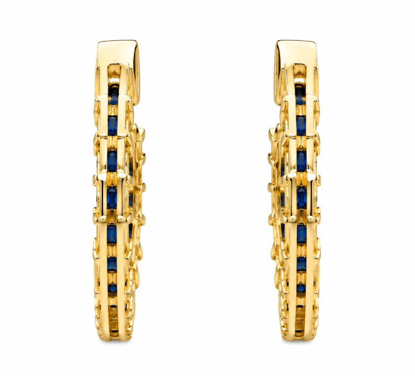 1.55 Ctw Blue Spinel Hoop Earring in Brass Yellow Gold