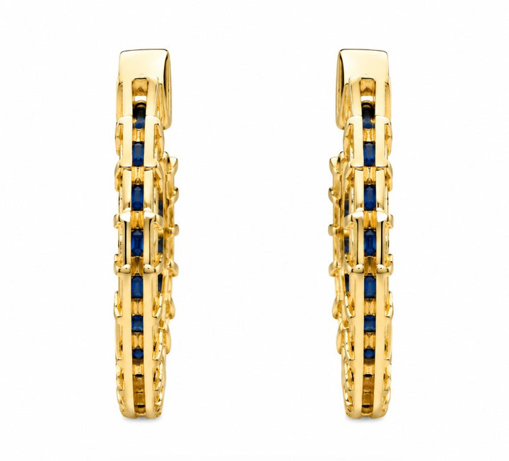 1.55 Ctw Blue Spinel Hoop Earring in Brass Yellow Gold