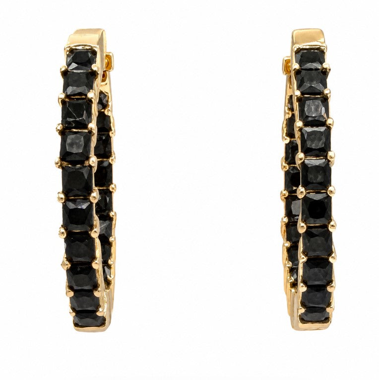 1.55 Ctw Black Spinel Hoop Earring in Brass Yellow Gold