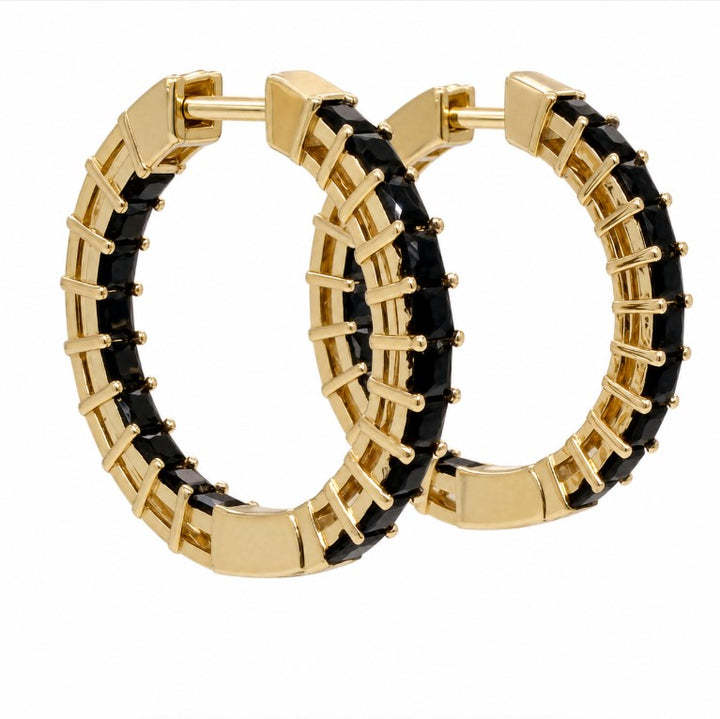 1.55 Ctw Black Spinel Hoop Earring in Brass Yellow Gold
