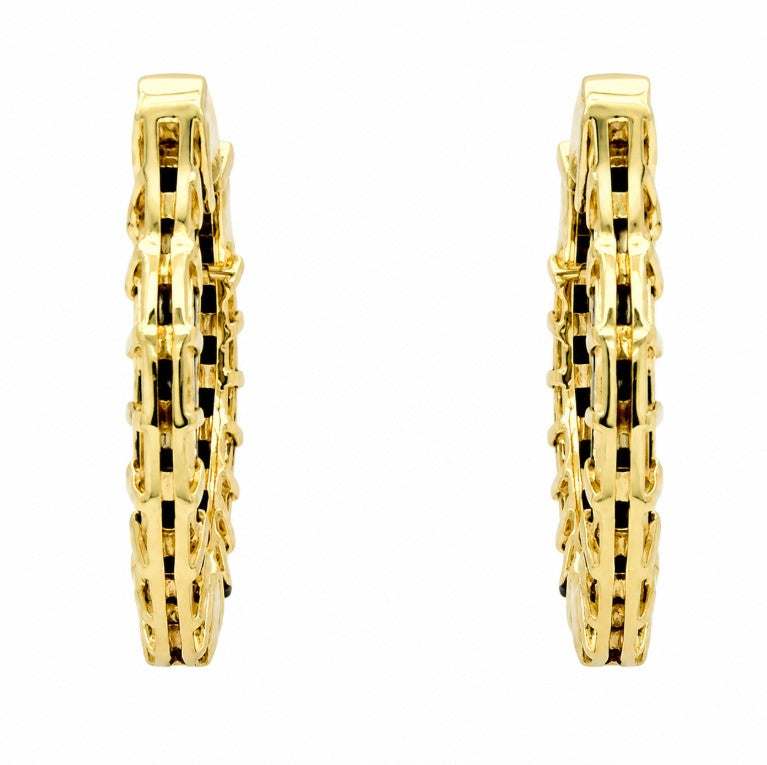 1.55 Ctw Black Spinel Hoop Earring in Brass Yellow Gold